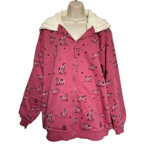 Vintage Blue Mountain Heavy Duty Sherpa Lined Pink Horse Full Zip Hoodie Sz 3X